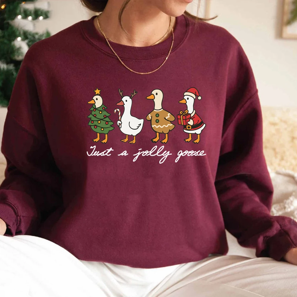 Just A Jolly Goose スウェットシャツ クリスマス グース パーカー レディース クルーネック スウェットシャツ 面白い クリスマス スウェットシャツ かわいい ホリデー プルオーバー