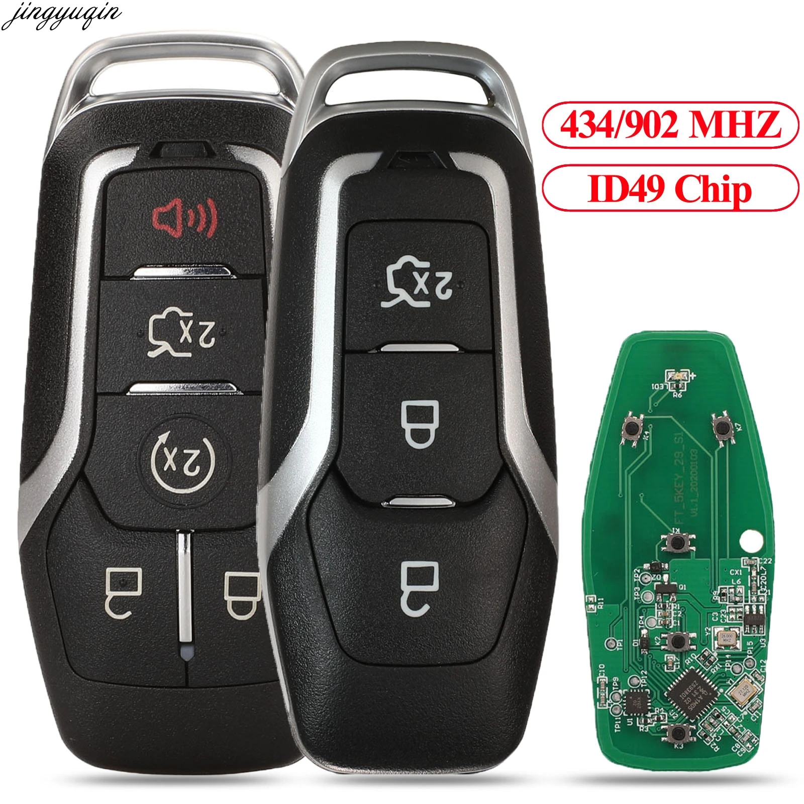 

Jingyuqin Remote Control Car Key 434/902MHZ ID49 For Ford Mondeo 2.0T Kuga Mustang 2015 Edge Keyless-Go 3/5BTN Full Smart Fob