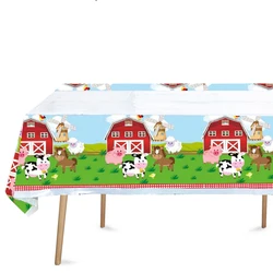 Farm Animals Party Tablecloth Farmhouse Disposable Plastic Table Cover  Pig Cow Sheep Barnyard Animal Theme Birthday Party Decor