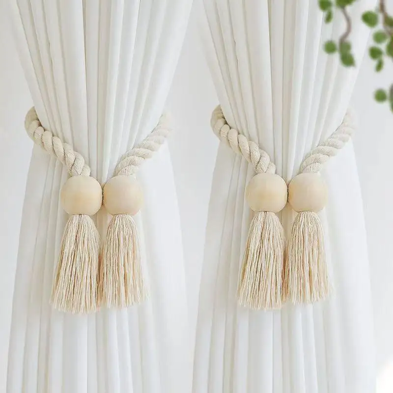 2Pcs Magnetic Curtain Hooks Tiebacks Wooden Buckle Clips Holdbacks Curtain Tie For Living Room Bedroom Home Decor
