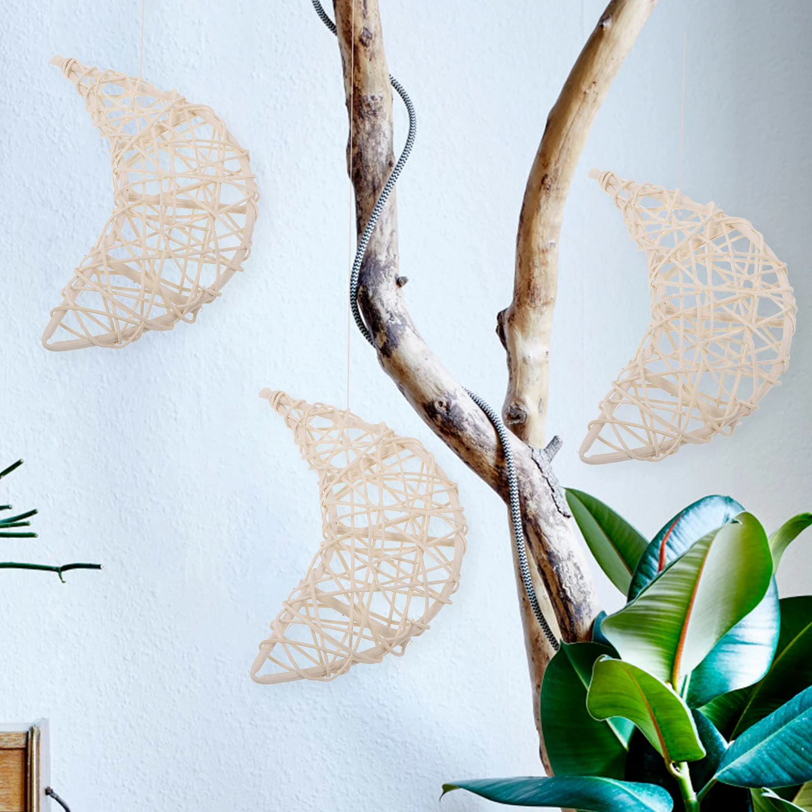 

6Pcs Moon Shaped Rattan Woven Hanging Decor Living Room Outdoor DIY Craft Party Supplies Weddings Holiday Decorations Scene