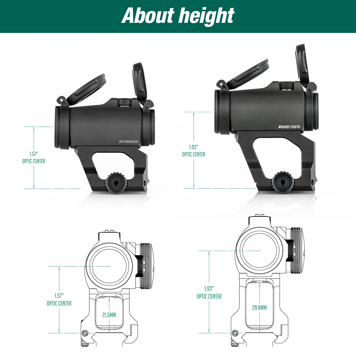 sw0120 LEAP QD Mount For Red Dot Sight 1.57 1.93 Inch Optic Centerline Height Fit Weaver Picatinny 20mm Rail CNC Aluminum