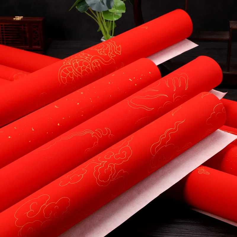 

New Year Red Xuan Paper Decoupage Chinese Calligraphy Half Ripe Xuan Paper Chinese Spring Festival Couplet Red Pastel Rice Paper