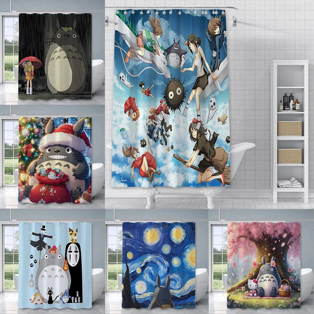 Cute T-TotoroS Shower Curtain Waterproof Polyester Fabric Paint Colorful Bath Curtains Home Bathroom Decor Curtain With Hook