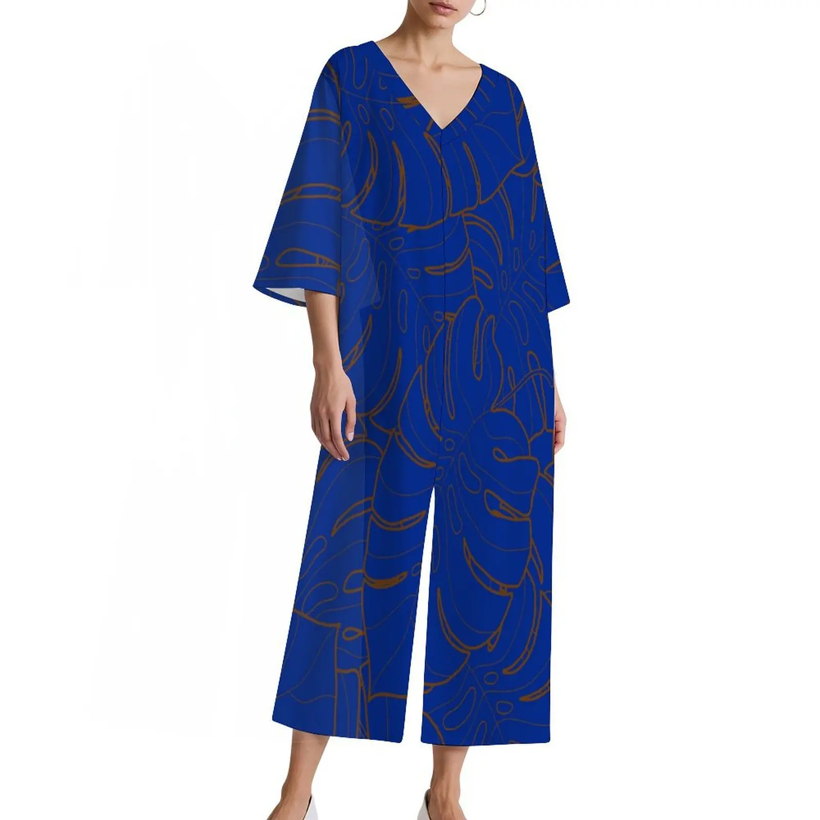 사모아 폴리네시아 부족 디자인 우아한 바지 공장 도매 맞춤 루즈핏 통기성 좋은 여성용 하이웨이스트 원피스 팬츠