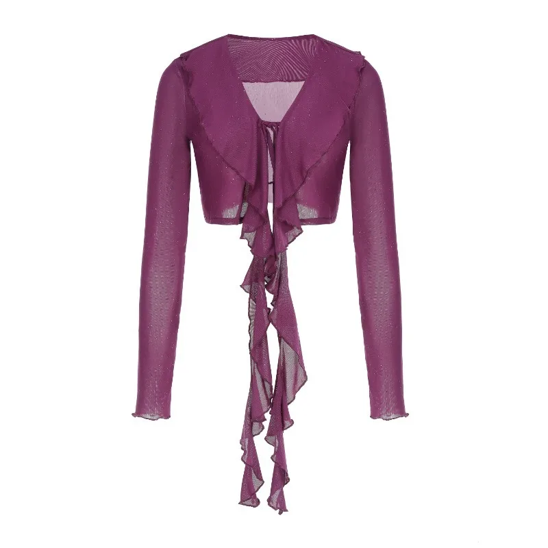 op maat gemaakte lotusblad rand onregelmatige sjaal Oosterse dans top woon-werkverkeer pailletten hoge elasticiteit buikdans tops oefenuniform