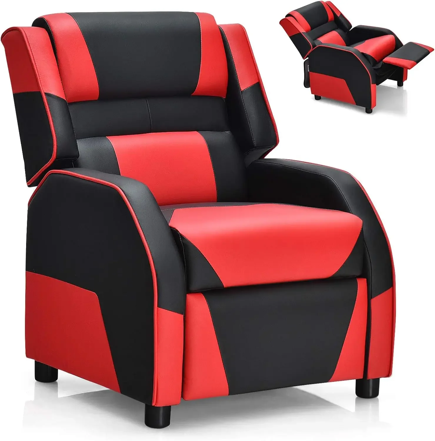 Kids Recliner, Gaming Recliner Chair w/Footrest, Headrest & Lumbar Support, Ergonomic Leather Lounge Chair for Living