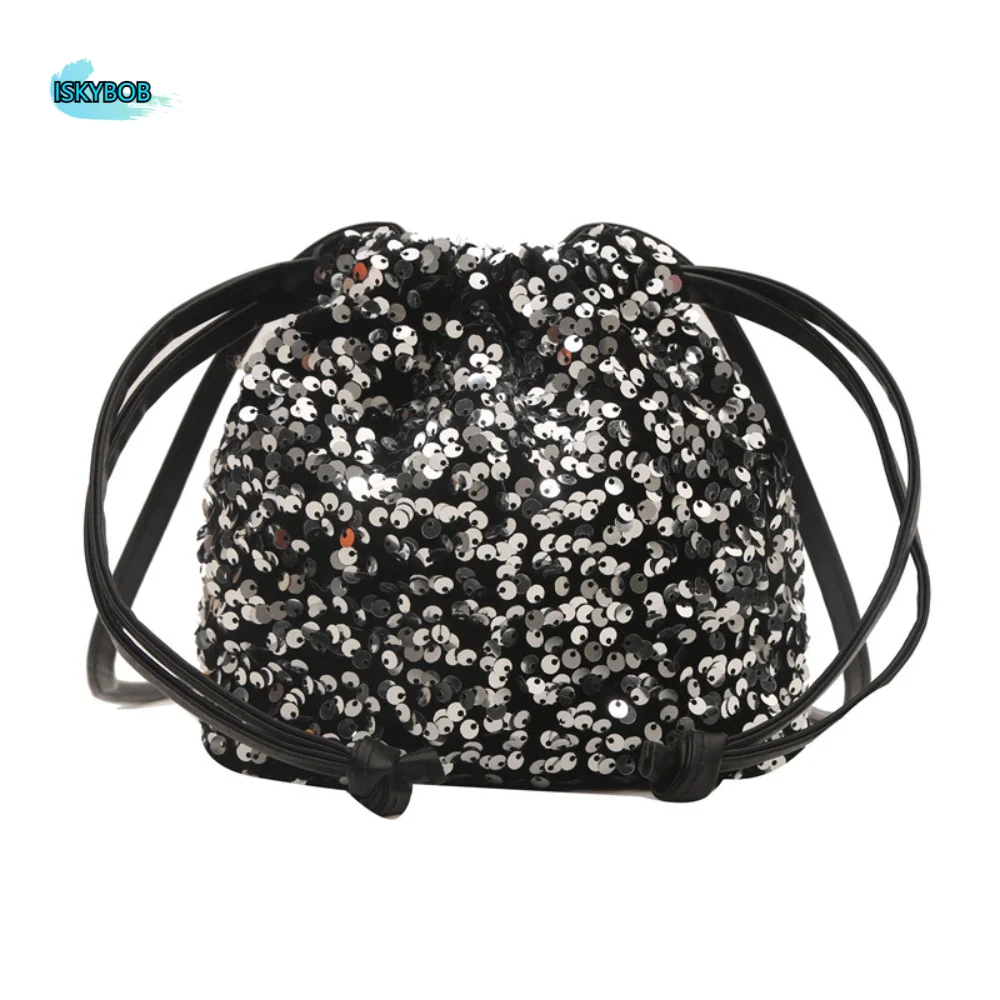 

Portable Shiny Evening Banquet Bag Handbag Korean Style Drawstring Crossbody Bag Small Purse Sequin Shoulder Bag Women