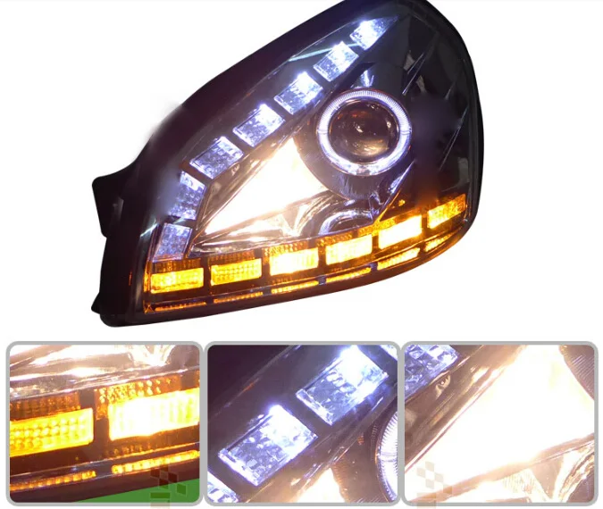 2pcs car Head light For tucson Headlights 2005 2006 2007 2008 2009year Tucson taillight LED DRL HI LO HID xenon