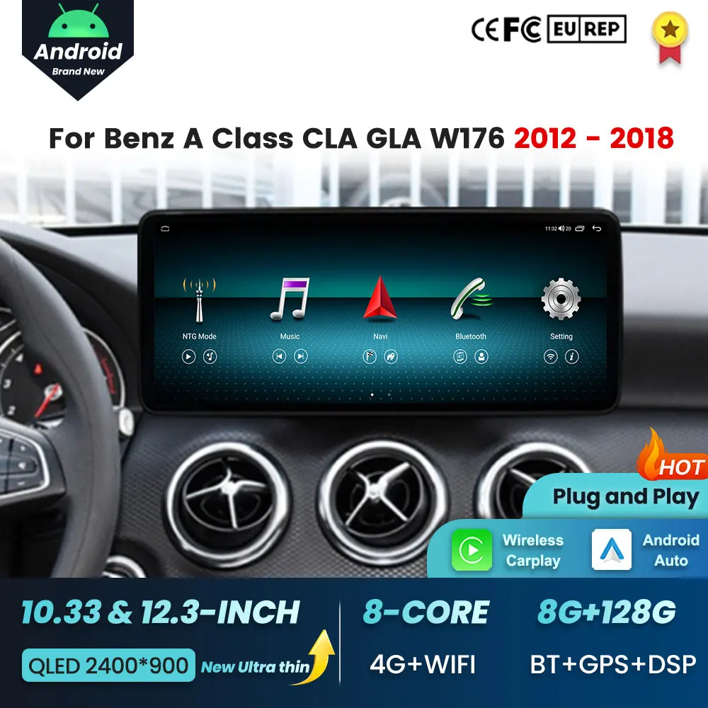 Android 16 GPS BT Für BENZ A-KLASSE CLA GLA W176 2012 - 2018 Kabelloses Carplay 4G Auto-Videoplayer QLED HD Bildschirm Autozubehör