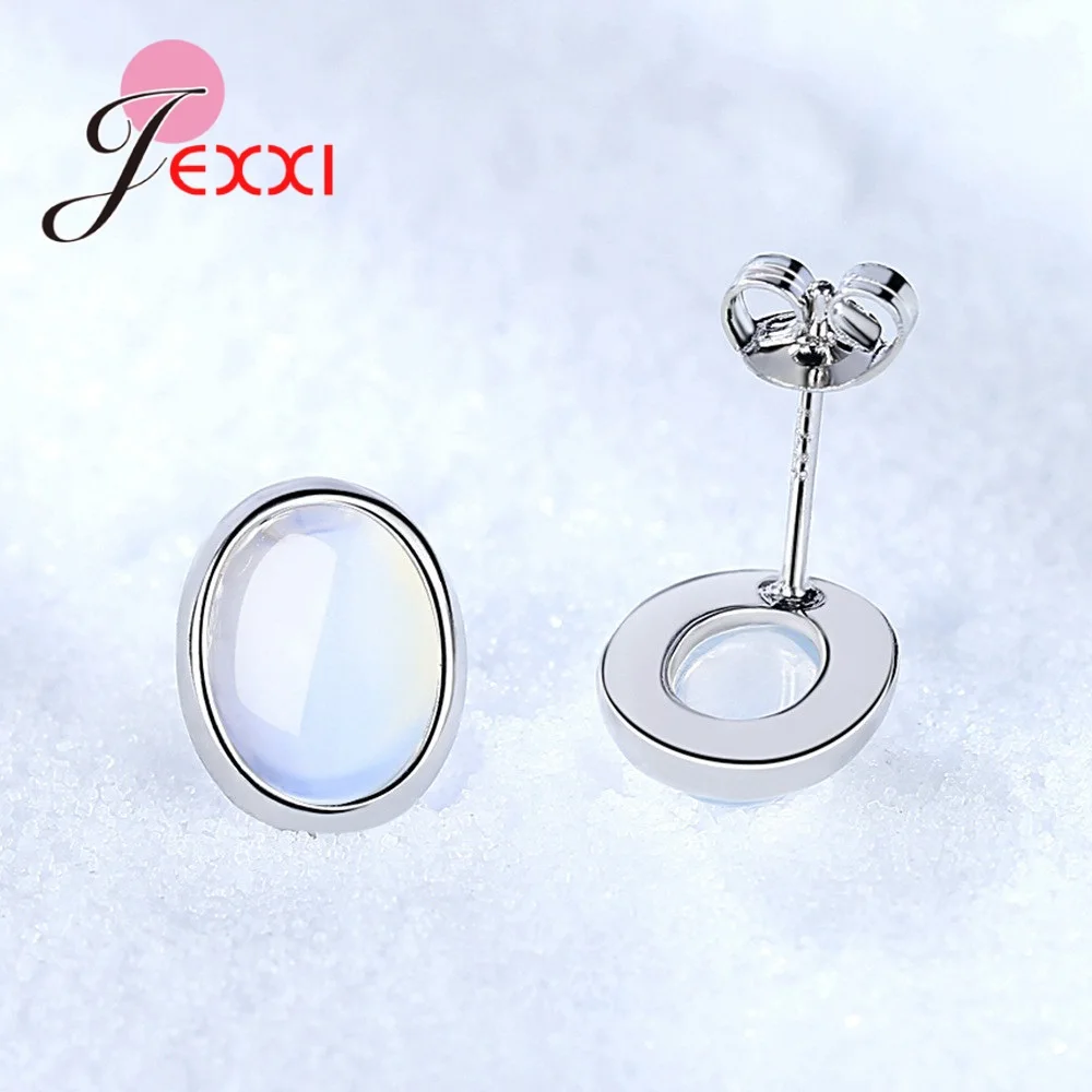 Latest Fashion Round Opals Stone Simple 925 Sterling Silver Ladies Small Stud Earrings Jewellery For Women Luxury Gift Drop Ship