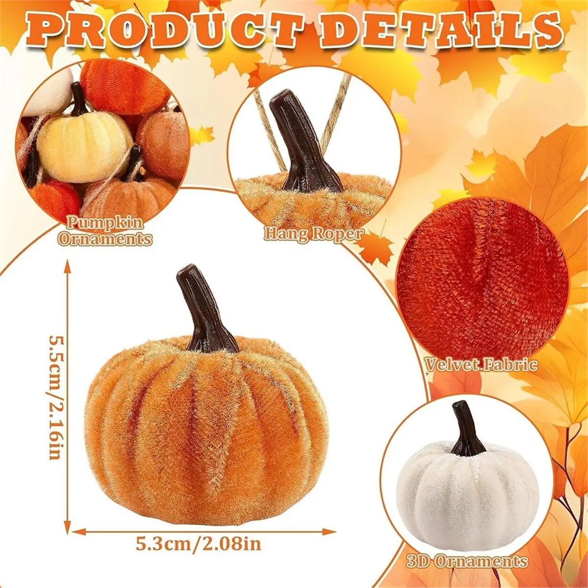 2026 New Tool 24 Pcs Fall Tree Ornaments - Mini Velvet Pumpkin Hanging Ornaments for Autumn Home Party Hanging Decor