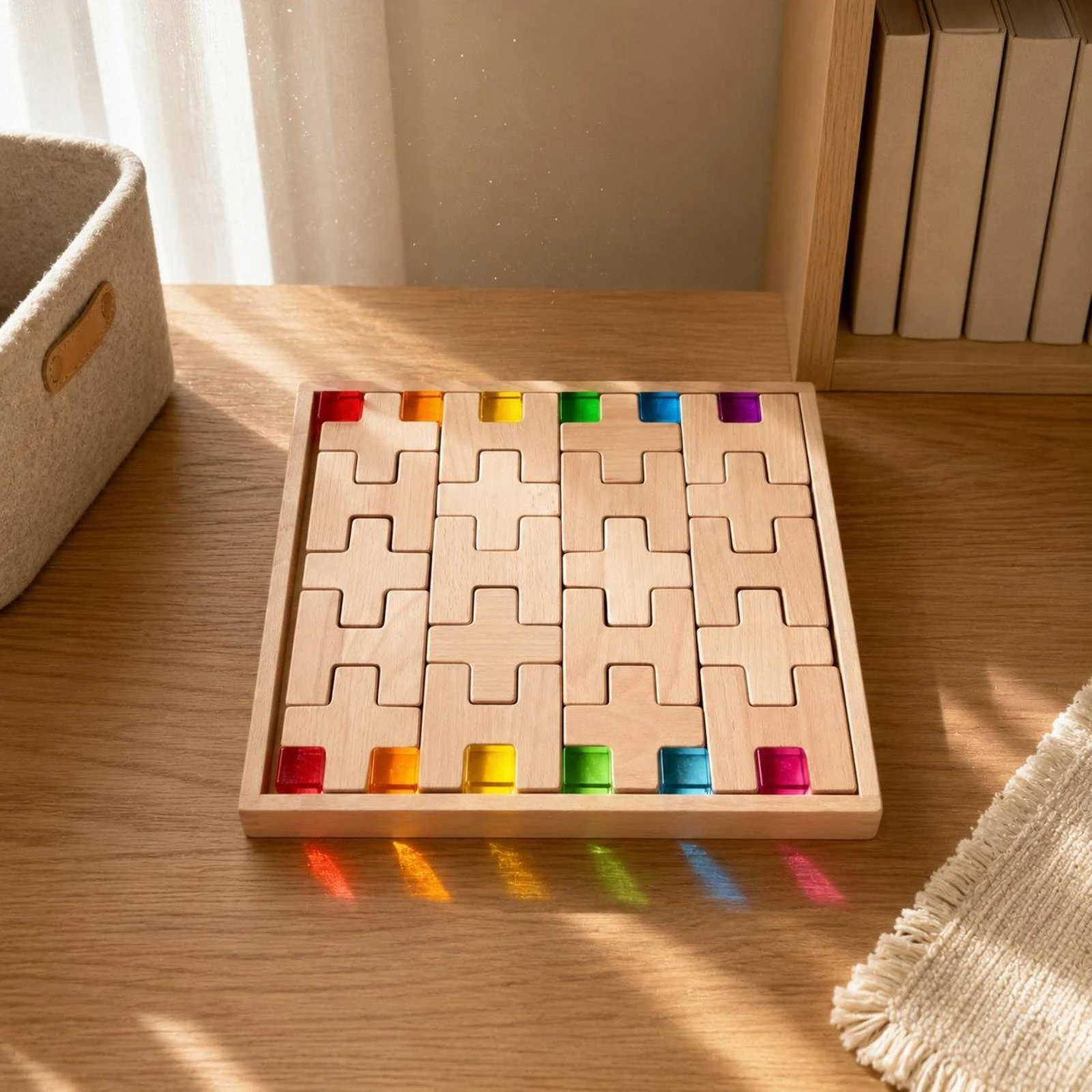 Interlocking Wooden Blocks Polished Edges Rainbow Building Blocks Wooden Stacking Toy STEM Learning Educational Stacking Toy