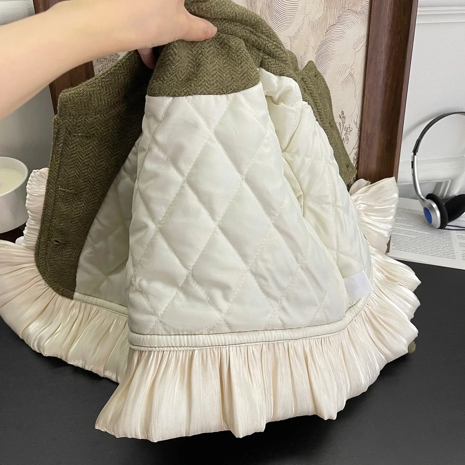 Childrens Sets Winter Season New Korean Simple Girls Green Baby Two Piece Loose Flower Edge Skirt Open Stitch Cotton