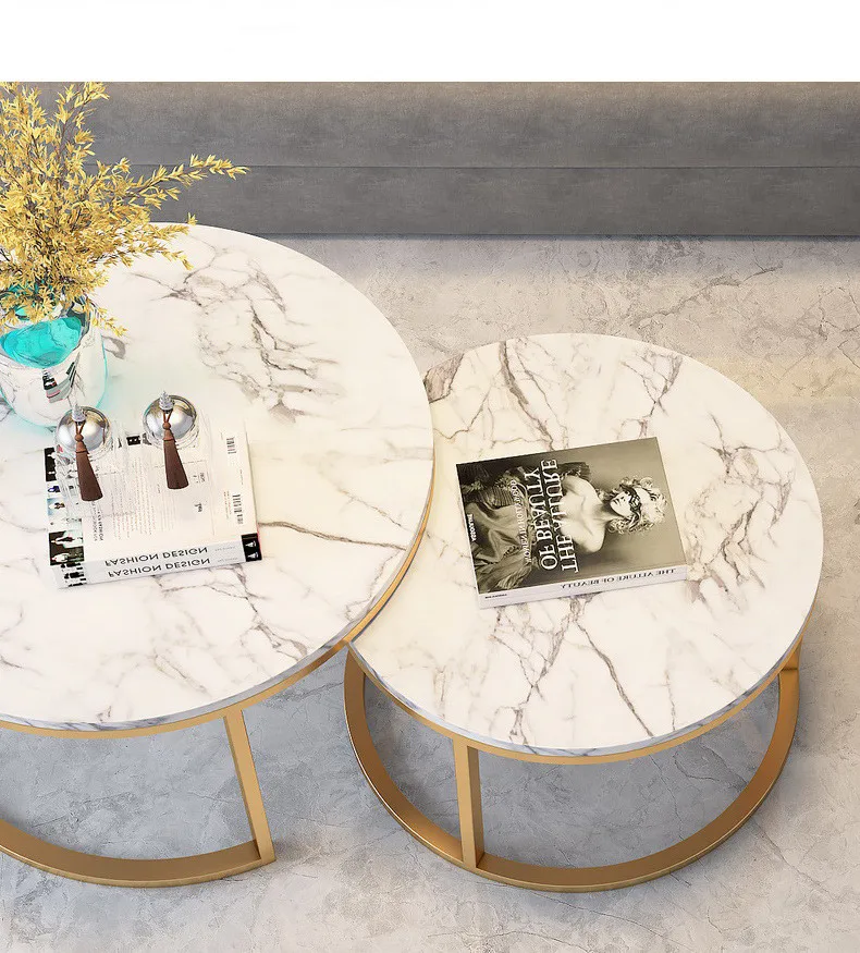 Living Room Furniture Black White Gold Metal Nordic Luxury Round Design Modern Marble Top Tea Table Set Coffee Table