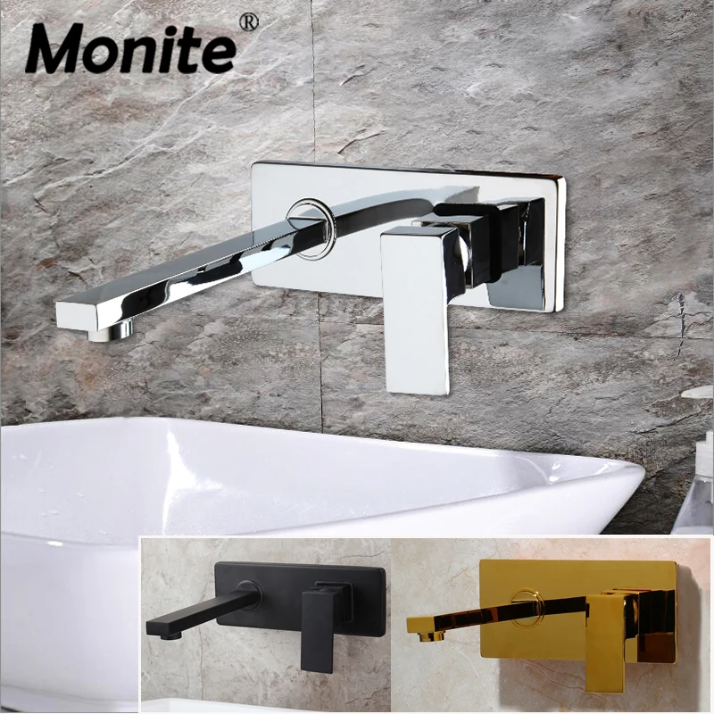 Monite Wall Mounted Matte Black Bathroom Faucet Chrome Brass Spout Vanity Sink Mixer Tap Faucet Golden Plated Bathtub Faucet