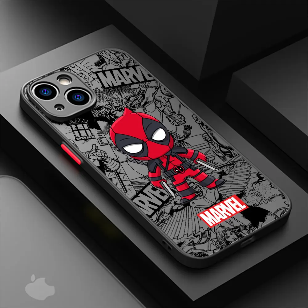 Marvel Funny Deadpool custodia smerigliata per Apple iPhone 13 Pro Max 11 14 Plus 12 mini XR X XS 7 8 15 6 SE Cover antiscivolo per telefono Funda