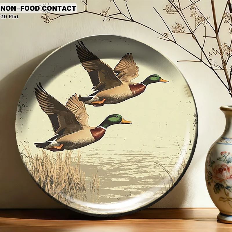 1pc Ceramic Decorative Plate, Flying Ducks Over Water Art Decorations, (For Decorative Purposes Solely, NON-FOOD CONTACT) -
