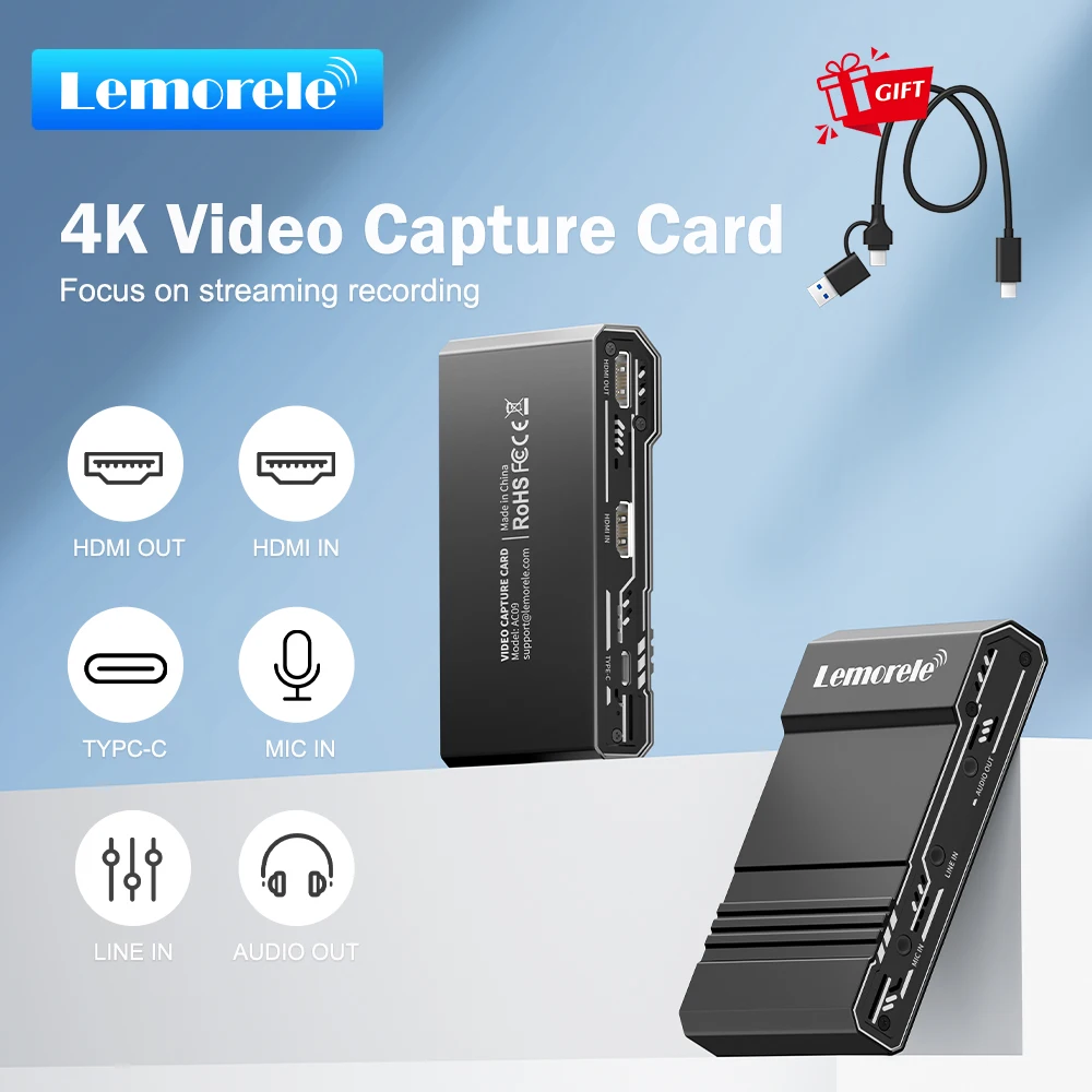 

Lemorele 6-in-1 USB 3.0 Video Capture Card 4K 60HZ Loop Out HDMI to Type-C Video Grabber for Game Recording/Live Streaming