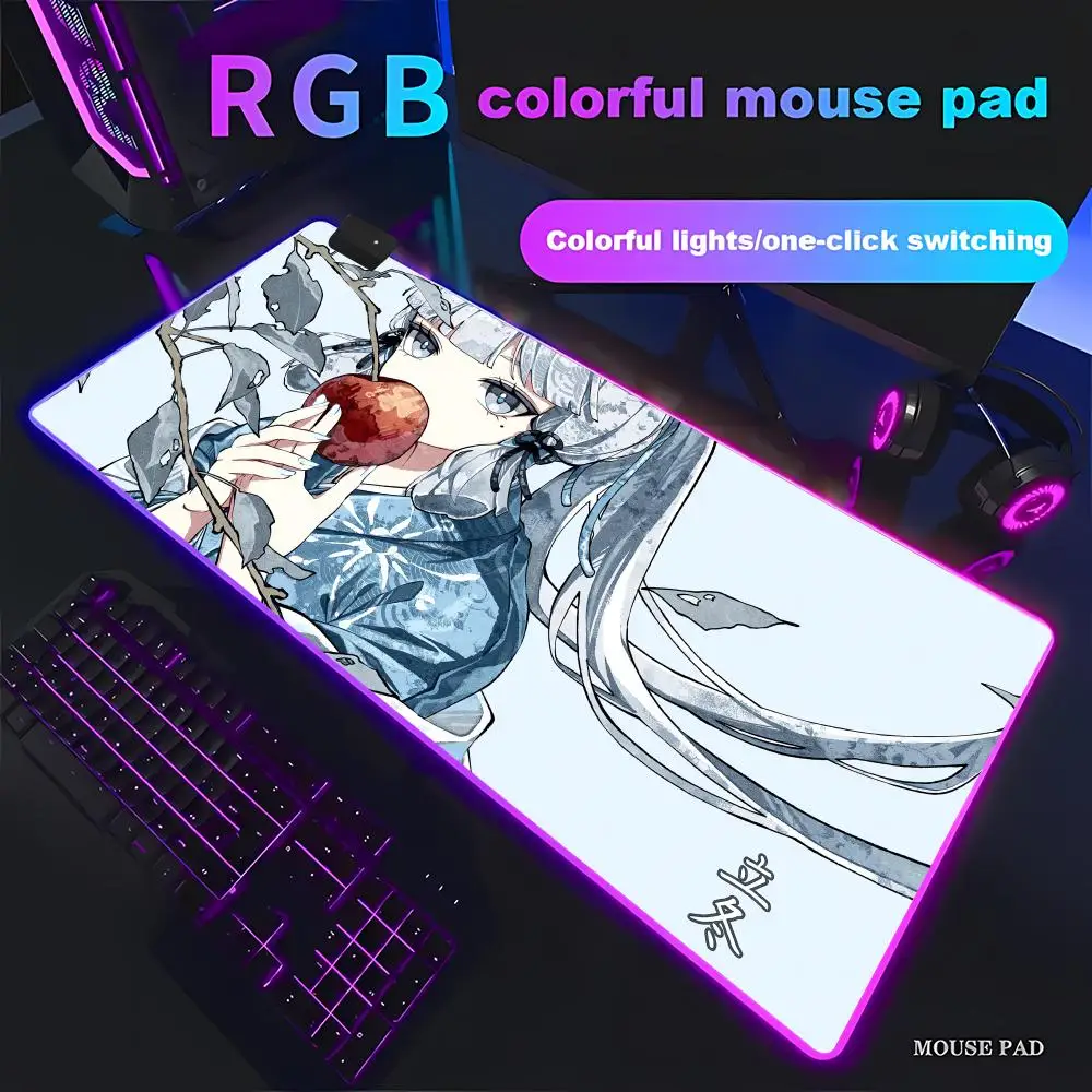 

Hot RGB Gaming Mouse Pad Genshin Impact Pattern Kawaii LED Large Gamer Mousepads Furina Keyboard E-Sports Luminous Desk Mat XXL