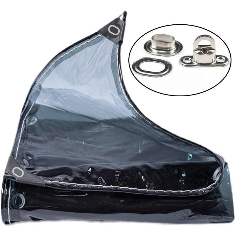 

Утолщенная 450GSM уличная беседка, солнцезащитная брезентовая занавеска с поворотными замками, съемный ветрозащитный экран, черный прозрачный брезент