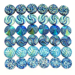 New Fashion 40pcs 12mm Mix Blue AB Colors Flower Fashion Style Flat back Resin Cabochons Cameo