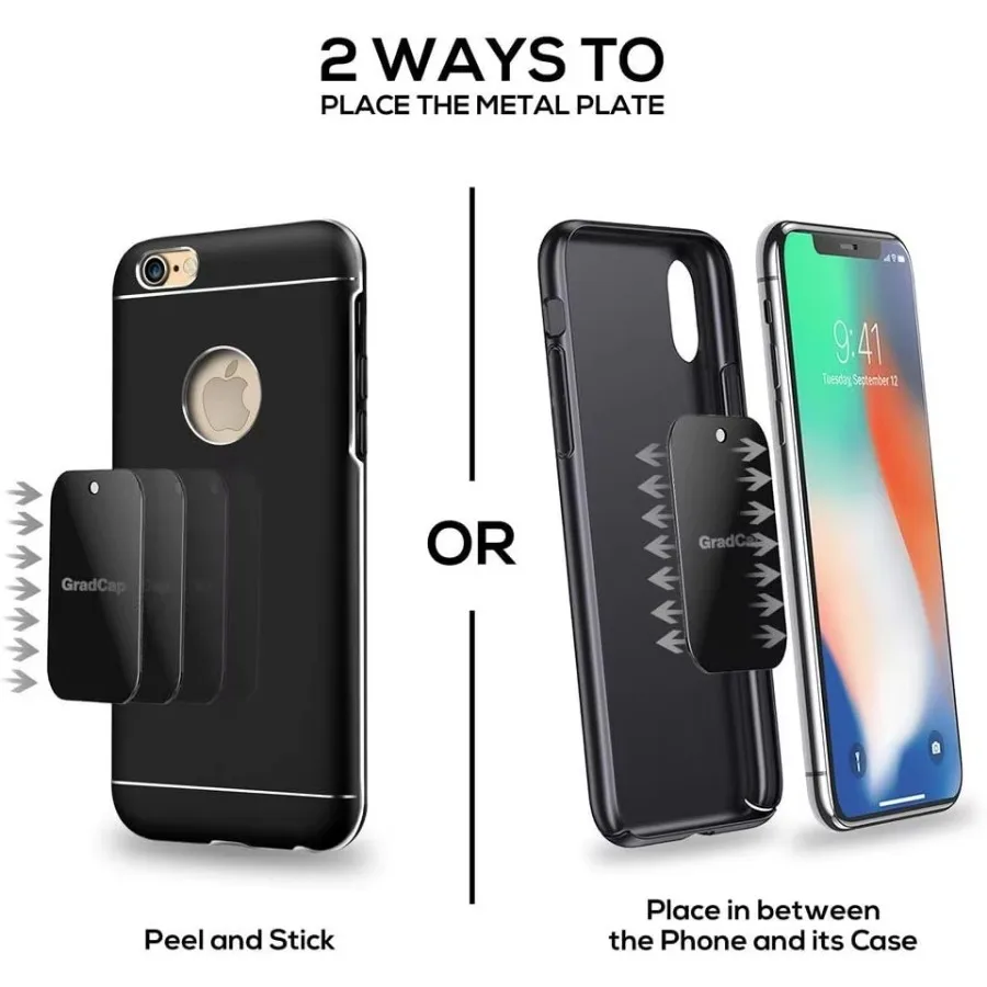【Ultra sottile e resistente】 Kit di piastre metalliche da 4 pezzi per supporto magnetico per telefono per auto, adesivi adesivi universali per tutti i telefoni