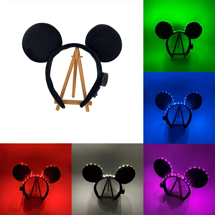 Kawaii Light Up Headband Concert Masquerade Led Hair Accessories Girls Gifts Light Up Blinking Mouse Ears Hairband For Kids