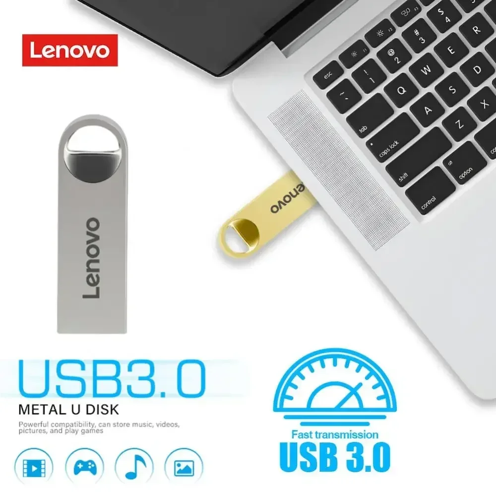 Lenovo-Mini clé USB en métal haute vitesse, clé USB portable, clé USB étanche, stockage de mémoire, disque U, 3.0, 1 To, 2 To