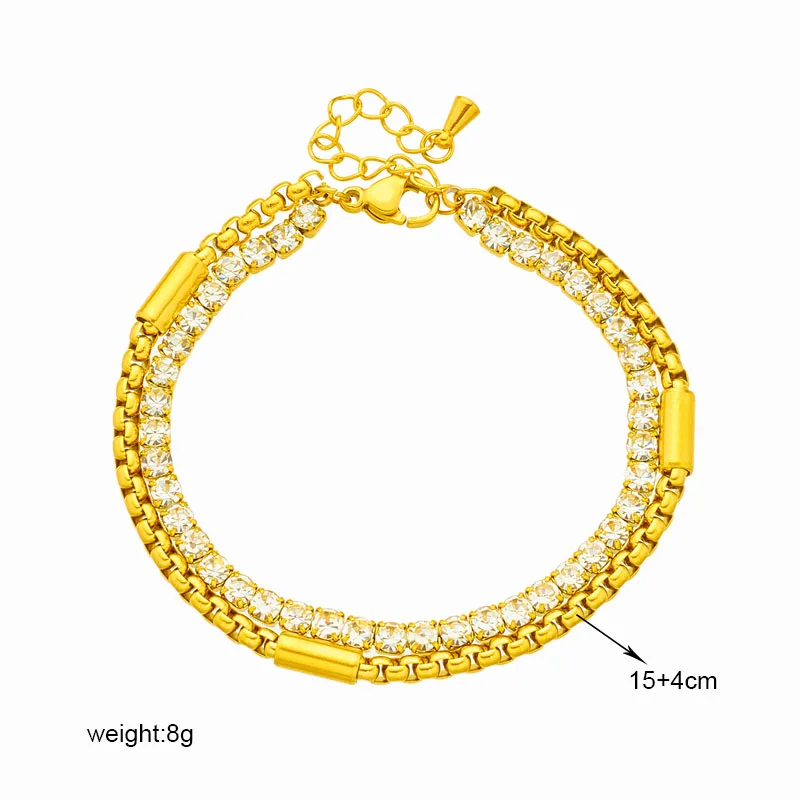 LAMENGLY 316L Stainless Steel Multilayer Zircon Chains Bracelet For Women Girl New Trend Luxury Waterproof Jewelry Party Bijoux