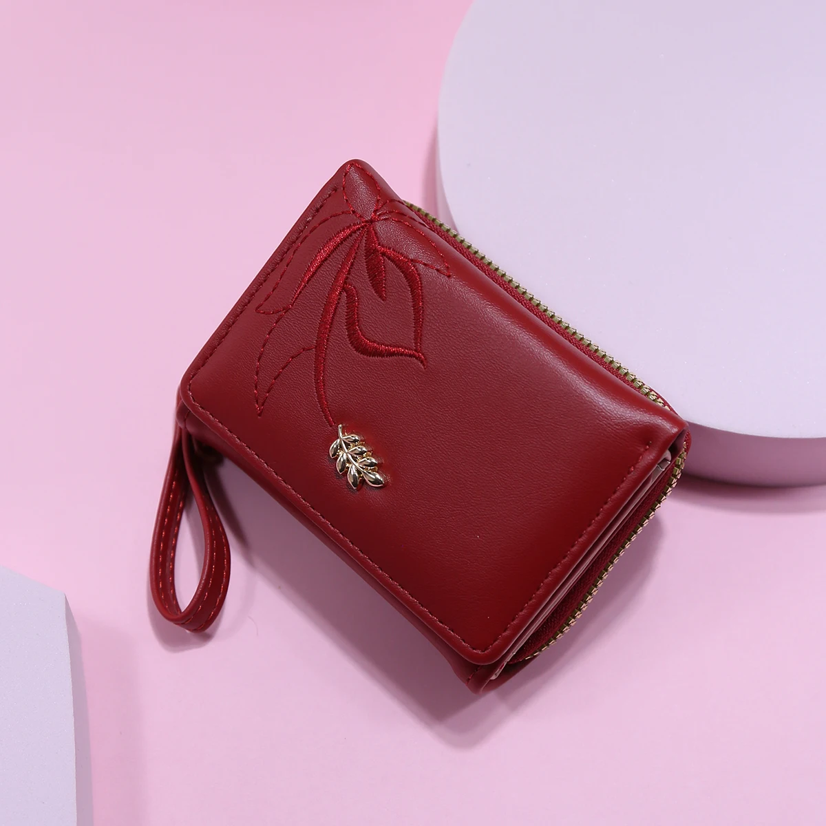 Ladies Compact Tri-Fold Embroidered Wallet Large Capacity Multi-Card Short Wallet Stylish Coin Purse