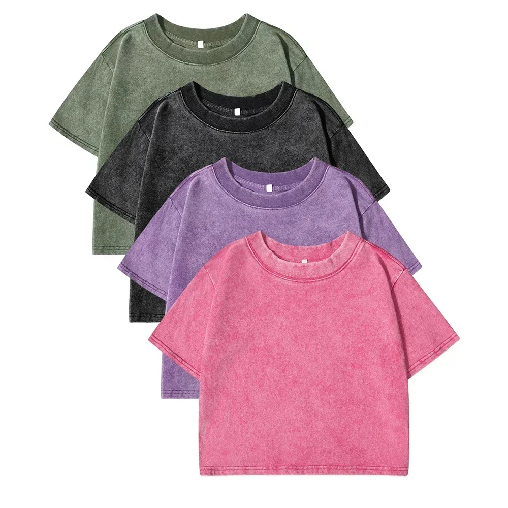 

2025 Women Fashion Soft Cotton Tee Shirts Solid Color Slim Washed T-Shirt Casual Sport Short Sleeve Cool Retro Clothing Female