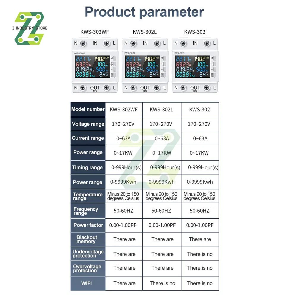 AC170-300V cyfrowy miernik energii WIFI Din Rail