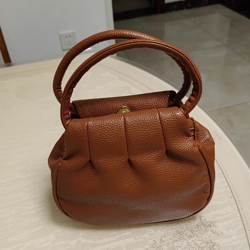 

Retro Women's Small Round Handbag Casual Style Pure Color PU Leather Hand-Held Mini Bag Fashionable Daily Commuting Mini Bag