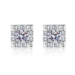 LESF Women Jewelry 925 Sterling Silver 0.5 Carat Moissanite Square Shape Four Prong Moissanite Stud Earrings