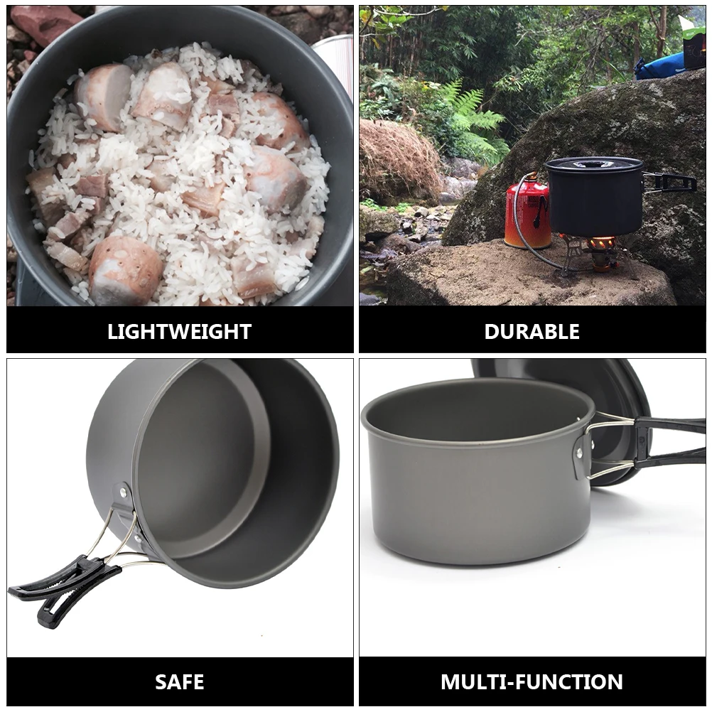 

Lightweight Aluminum Non Stick Camping Cookware Outdoor Cooking Pot Foldable Hiking Pan Multi Function High Temp