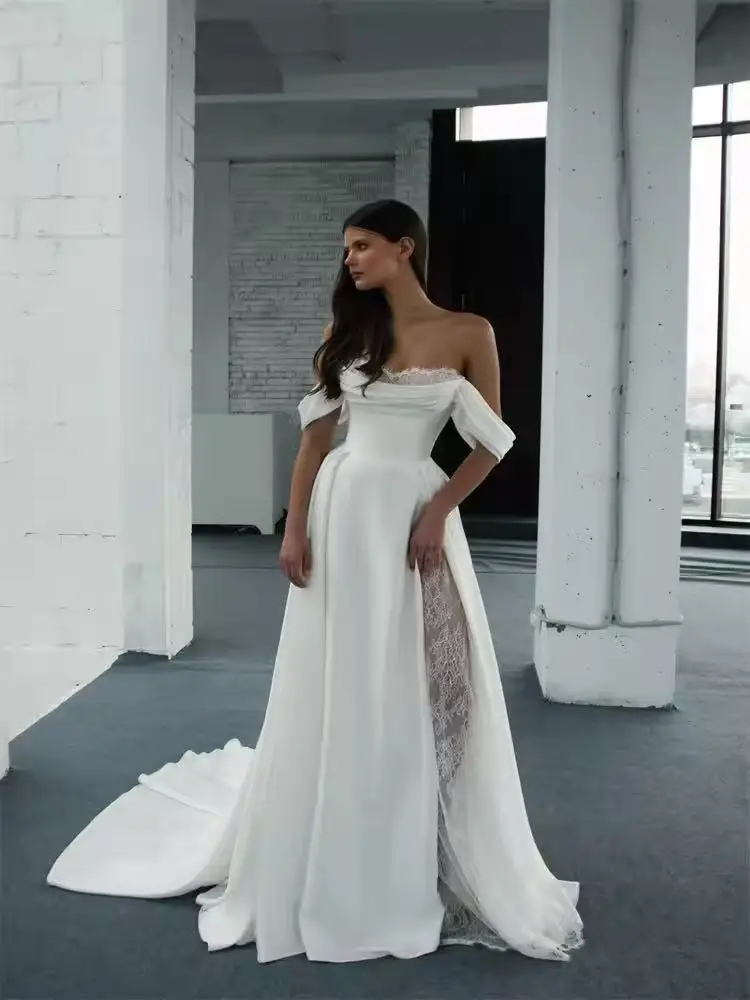 

Sexy Split Strapless Neck Off the Shoulder Lace Crepe A Line Wedding Dress Luxury 2025 Customized Bridal Gowns vestidos de novia