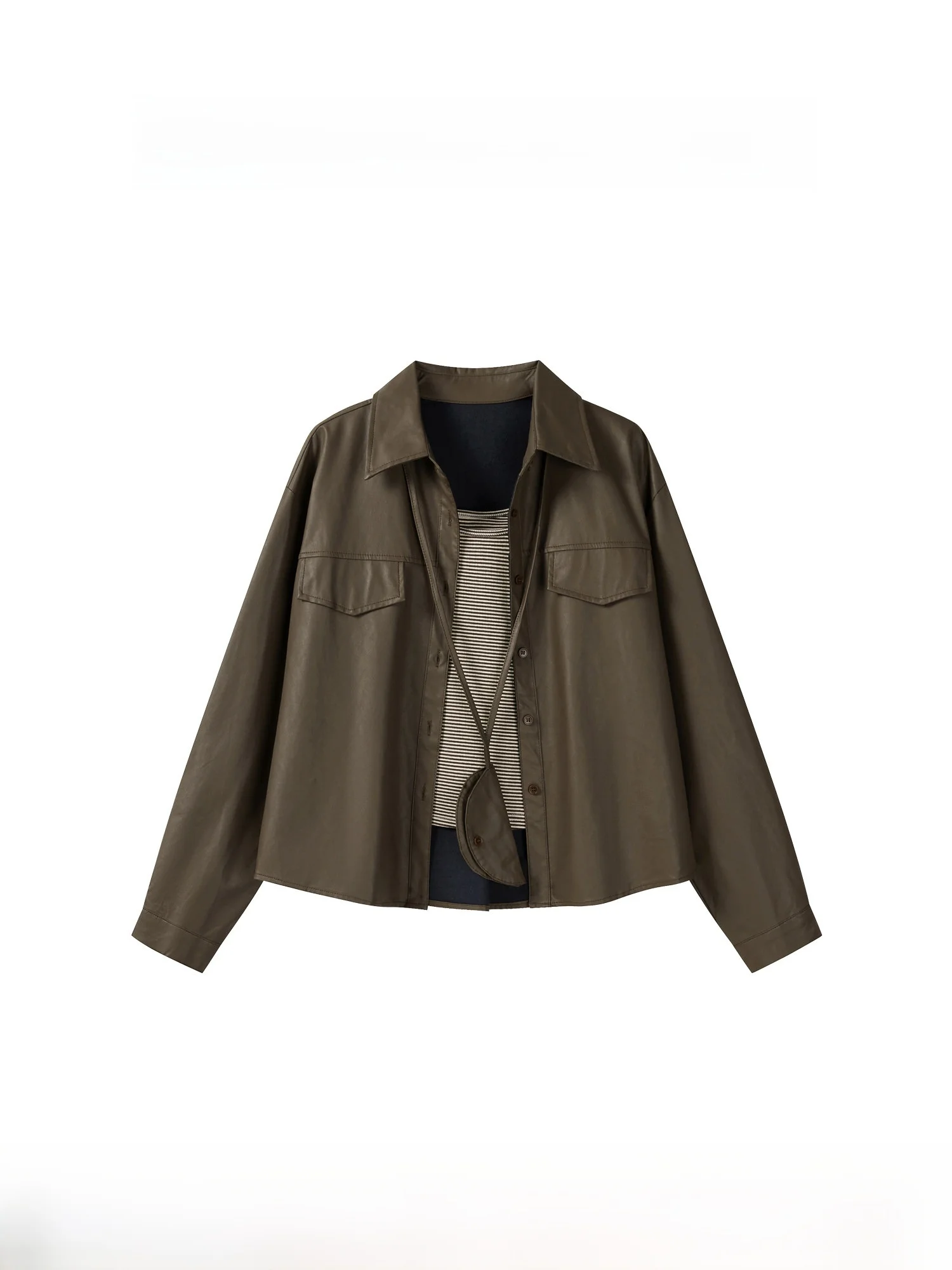 American Retro Brown Collar Leather Jaet Women's 2025 Early Autumn Motorcycle Sle Loose Fit Long Sve Regular Length