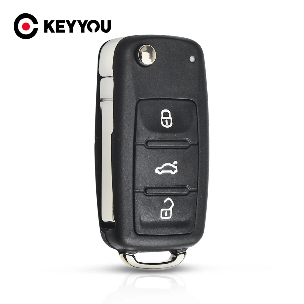 

KEYYOU 10X NEW 3 Button Flip Fob Remote Folding Key Shell for VW VOLKSWAGEN Tiguan Golf Sagitar Polo MK6 Uncut Blade Fob