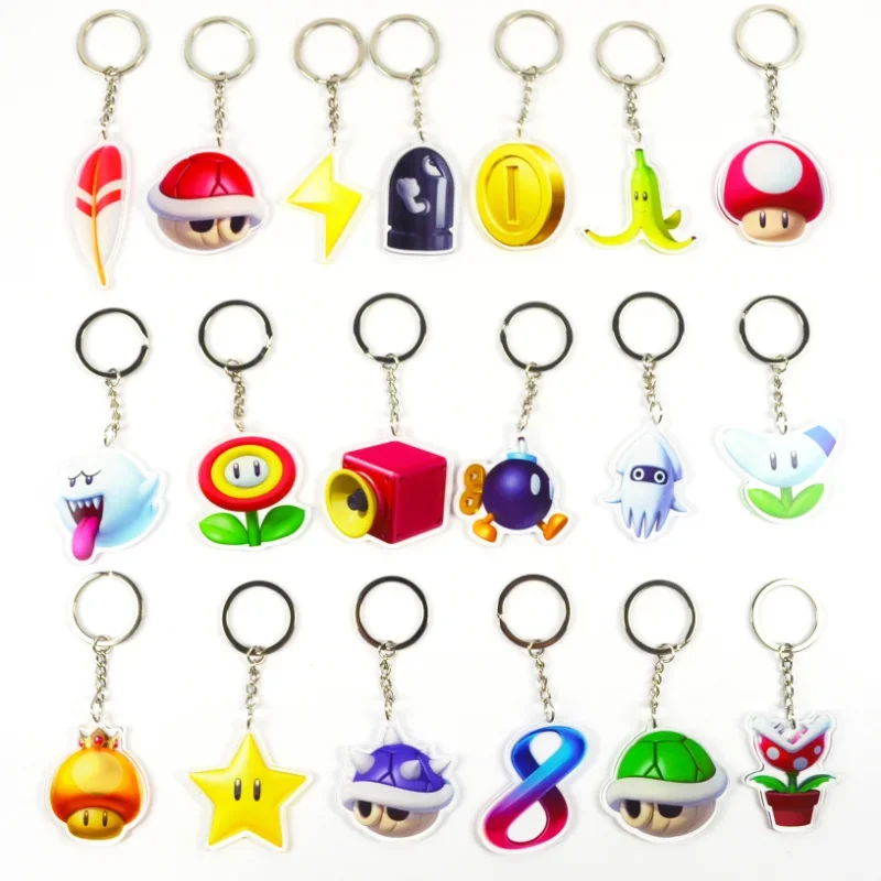 Super Mario Bros Cartoon Keychains Toys Mario Luigi Yoshi Bowser Donkey Kong Mushroom Toad Anime Figures Game Keychains Pendant