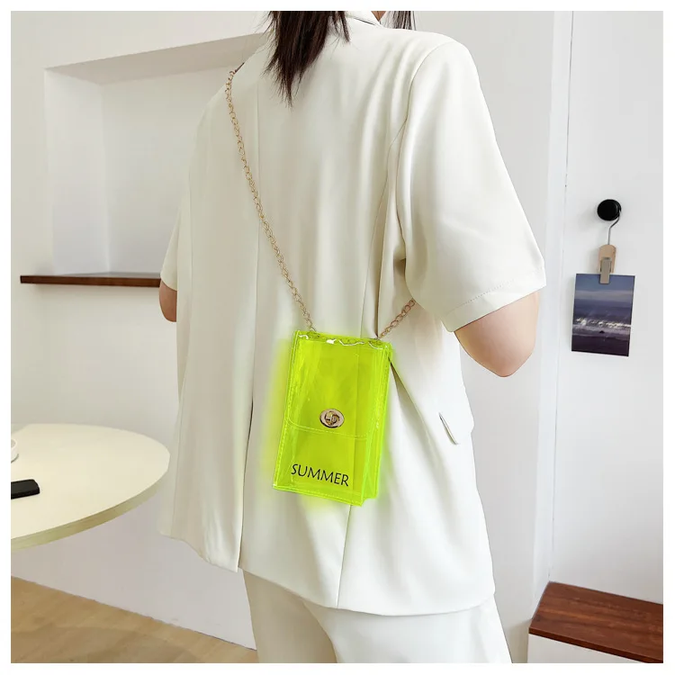 New Women Mini Chain Messenger Bags Transparent PVC Crossbody Bag Lady Beach Bag for Girls Mobile Phone Purses and Handbags