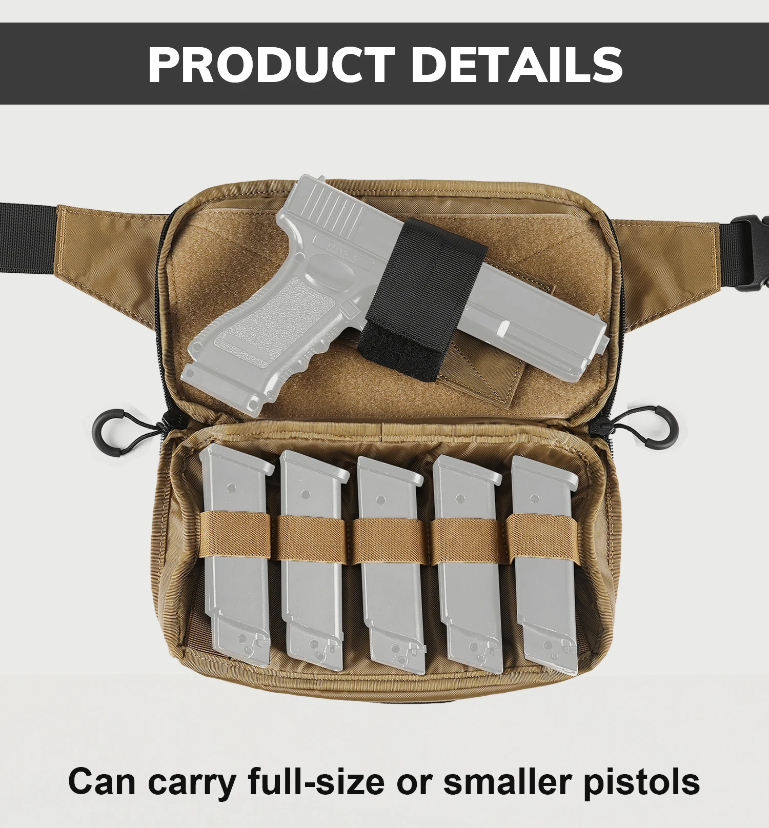 VOTAGOO Taktische Verdeckte Tragetasche Gürteltasche Handfeuerwaffen-Tasche CCW Hüfttasche aus Cordura 500D Nylon für Taktische Ausrüstung – Detail 7