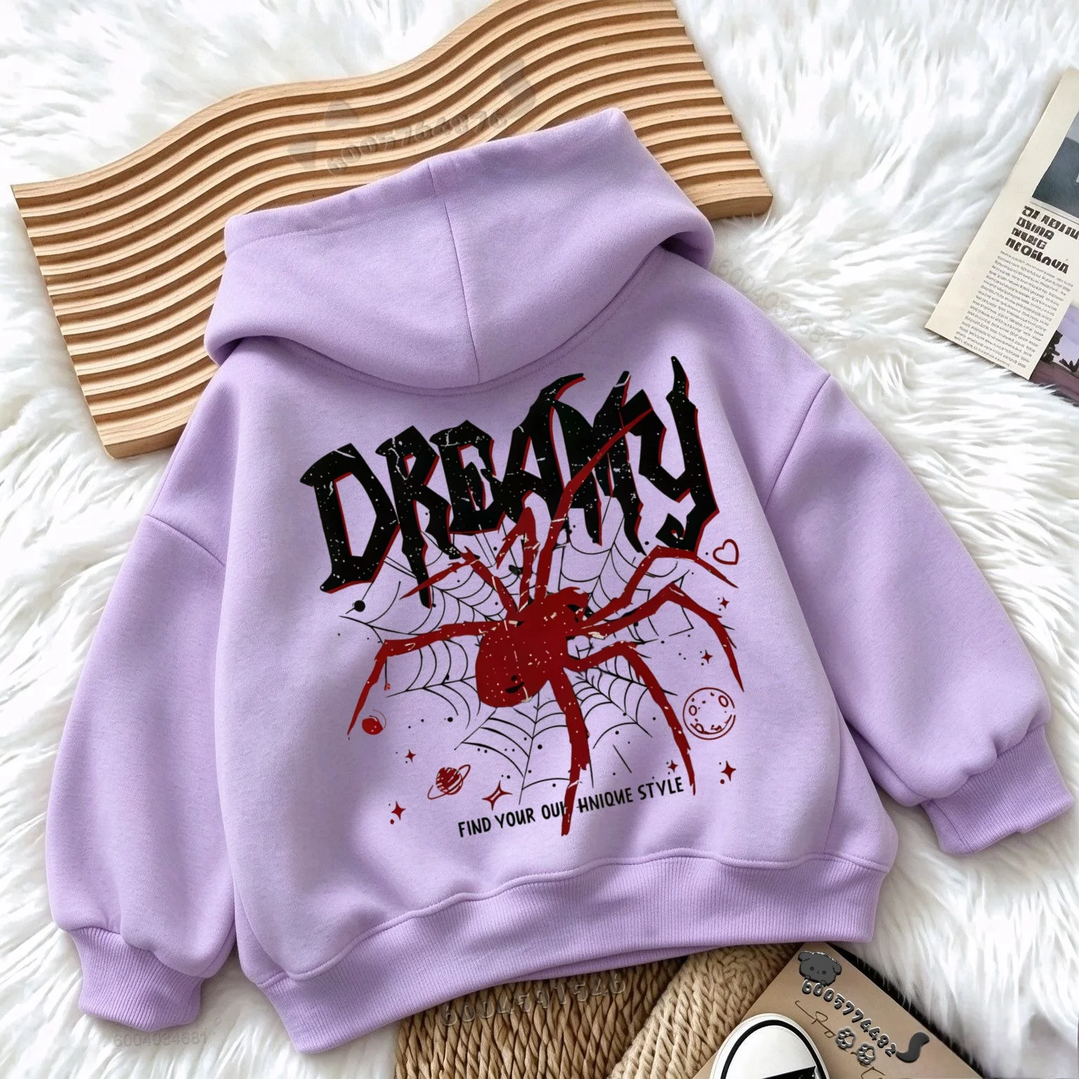 Latest autumn and winter collection Style Kids Fleece Hoodie Spider Back Print Warm Breathable Loose Sweatshirt