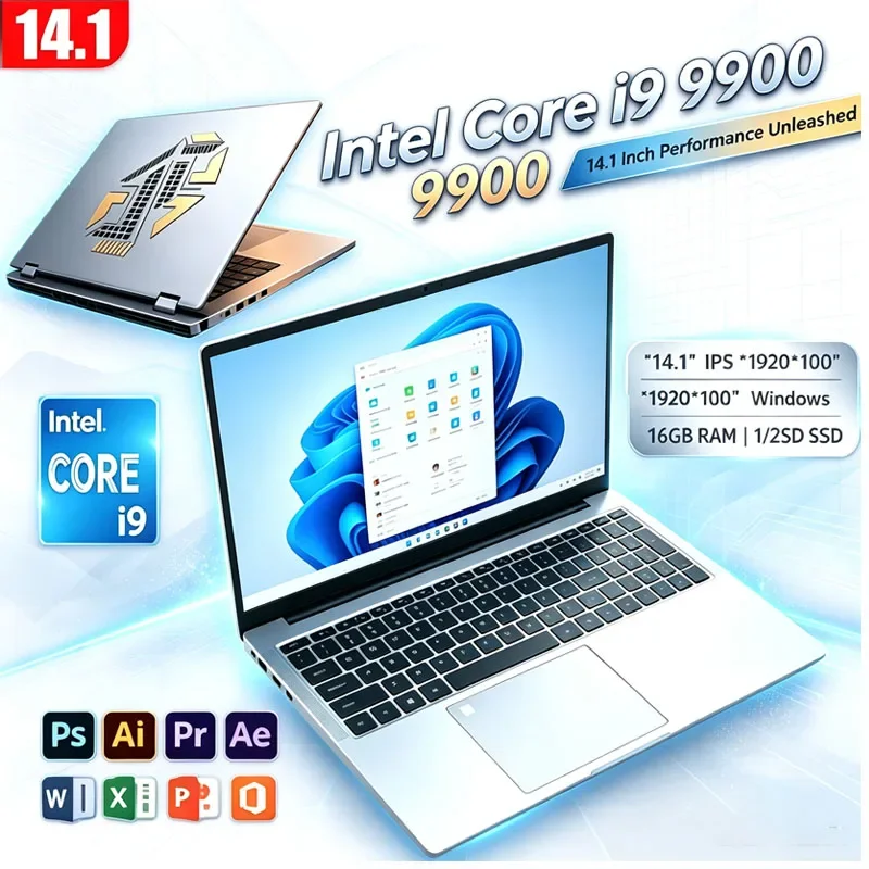 2026 New 14.1'' Laptop Intel Core I9-9900 32GB 2TB Gaming PC Ultra Slim Office Study Computer PC Windows 11 Pro 1920*1080 HD