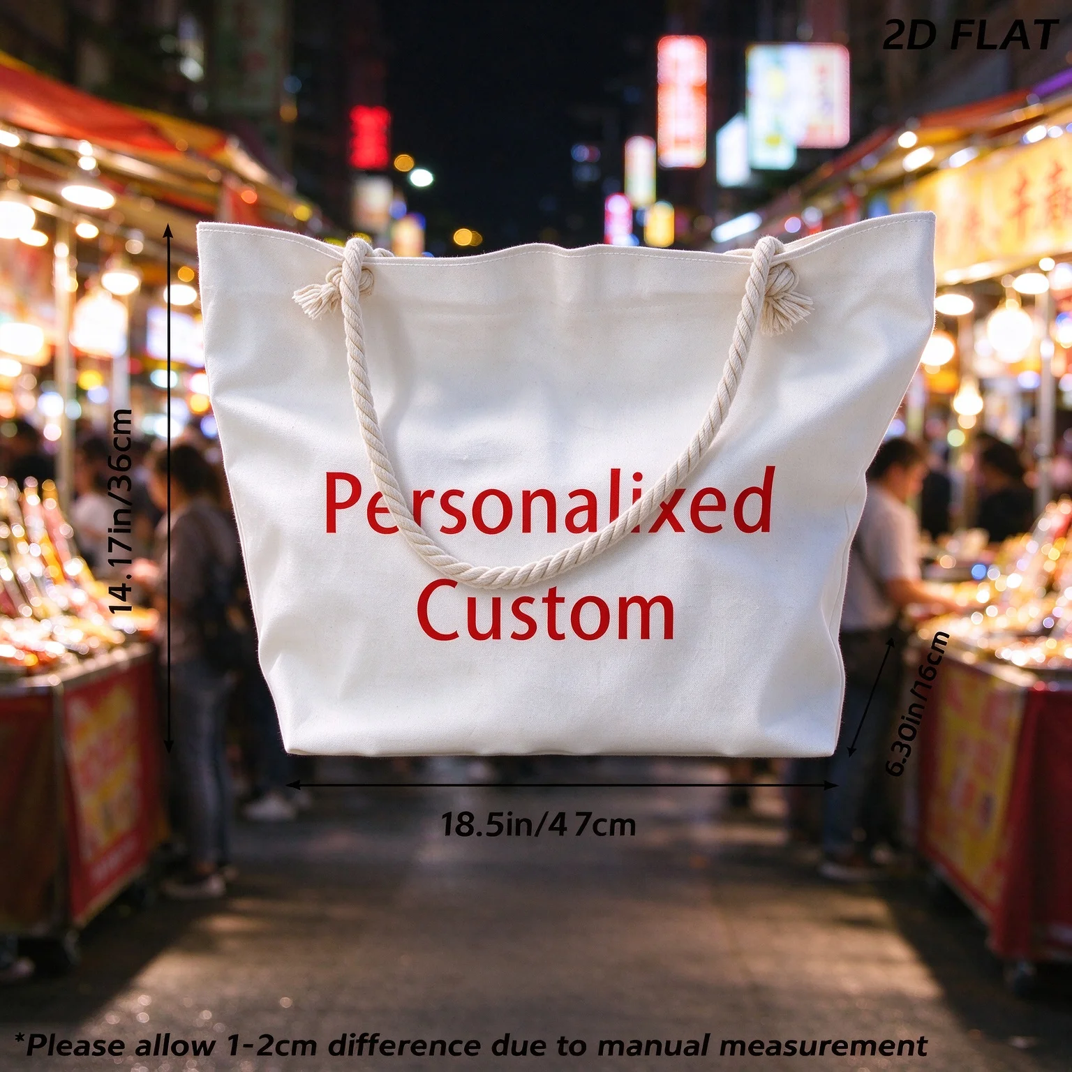 Custom Personalized Canvas Tote Bag Large Capacity Casual Shoulder Bag for Women Girls School University Daily Use