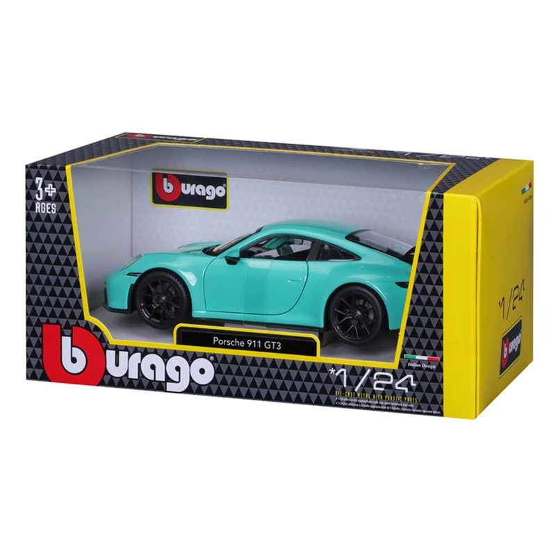 Bburago 1:24 포르쉐 911 GT3 형광 녹색 회색 합금 럭셔리 차량 다이캐스트 자동차 모델 장난감 컬렉션, 생일 선물