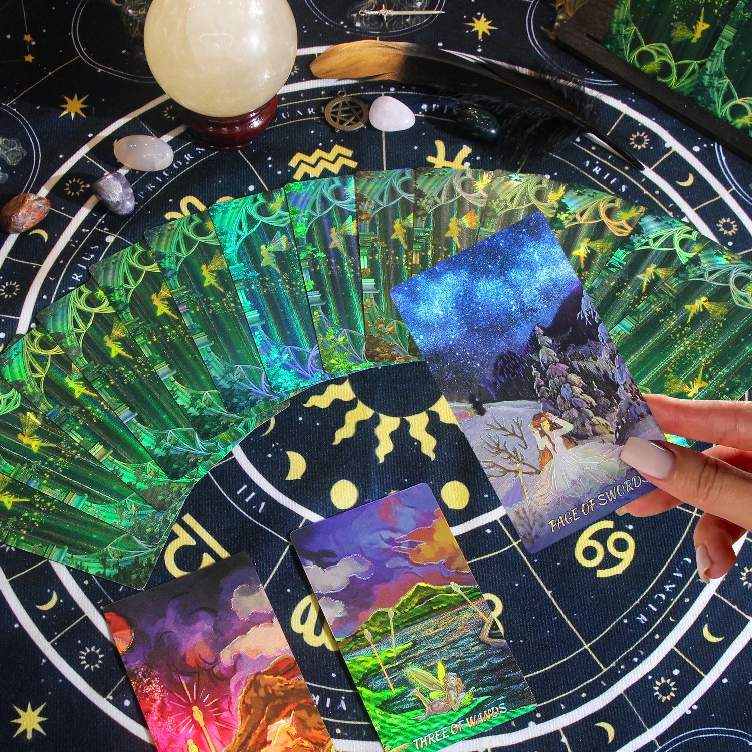 Green Shuttle Mirror Tarot Card with Gift Box 78pcs PVC Plastic Board Game Cards Durable Waterproof Wrinkle Resistant