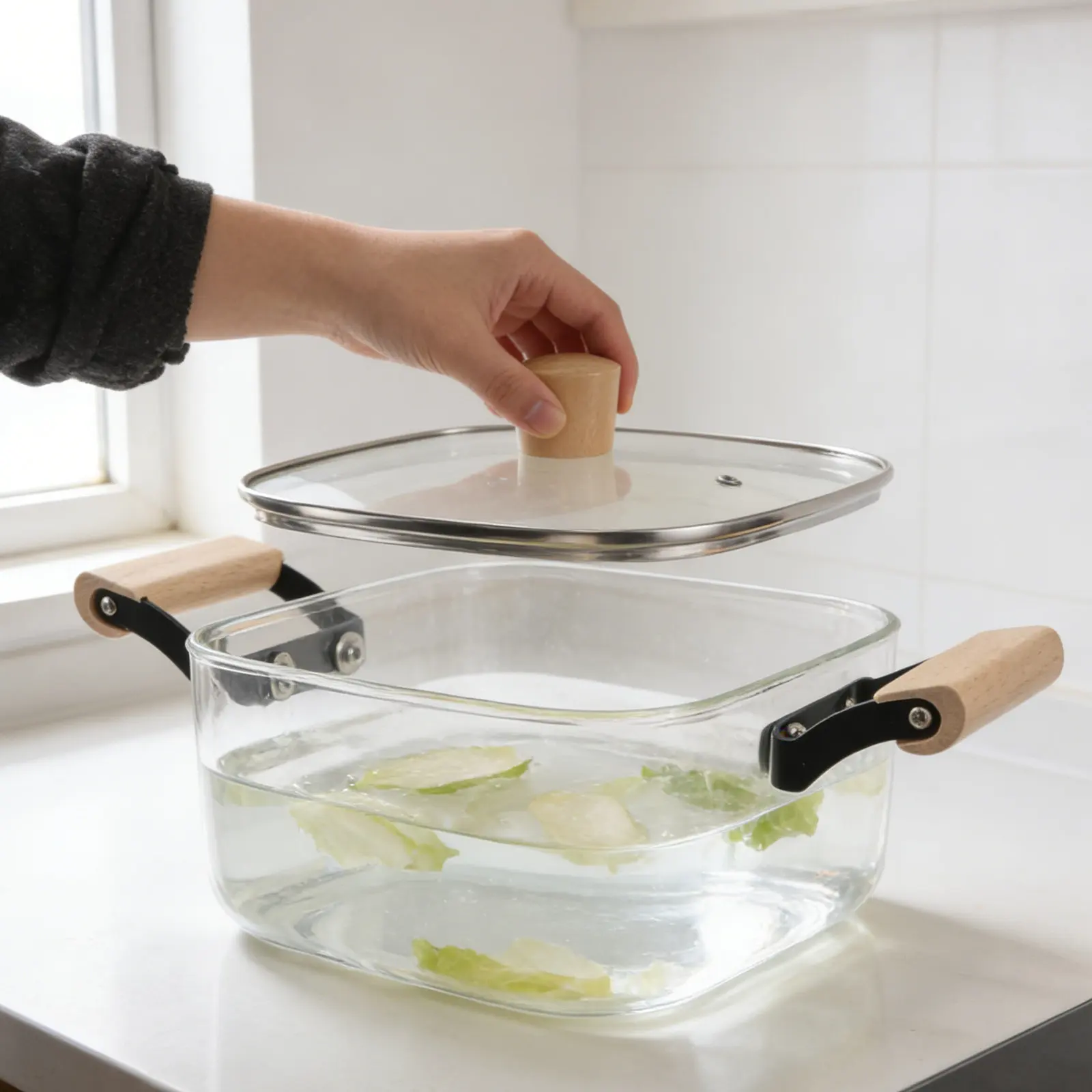 3.5L Clear Glass Saucepan Borosilicate Stovetop Pot Dual Handle Heat Resistant for Soup Tea Milk Food Cooking Simmering Pot