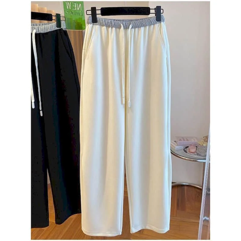 

Straight Pants Contrast Color Autumn Korean Style Drawstring Sweatpants Loose Elastic Waist Baggy Trousers Streetwear Soft Pants