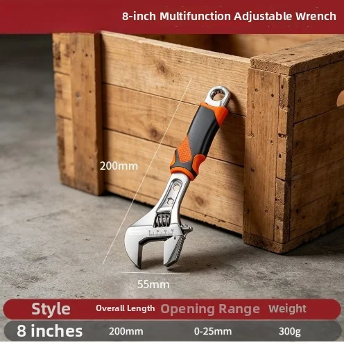 1pc 8/10/12inch Adjustable Wrench Oversized Open Bathroom Pipe Spanner Wrench Wide Jaw Opening Adjustable Width Spanner Tools